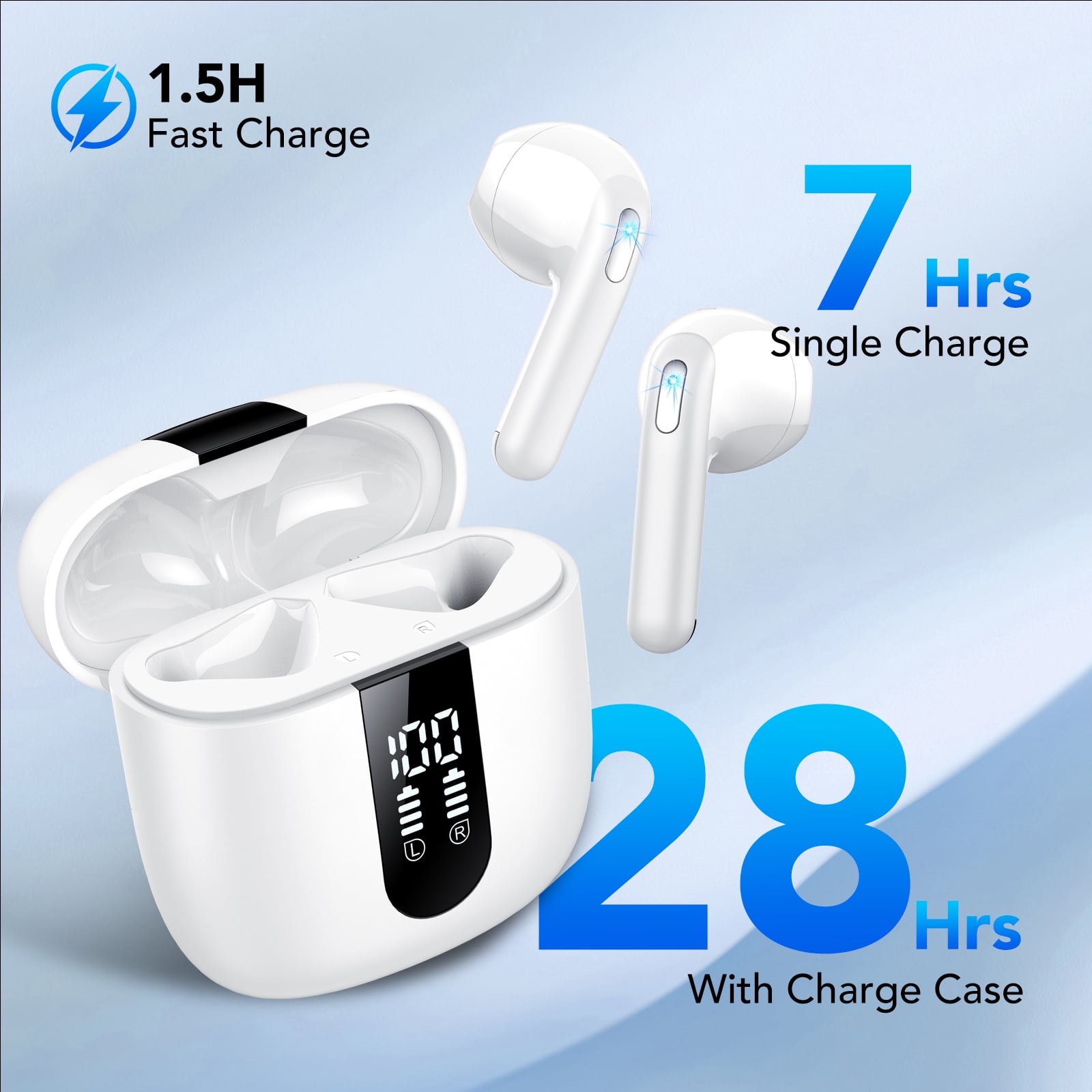 Wireless Earbuds, Bluetooth 5.4 Headphones in Ear buds, HiFi Stereo Wireless Earphones with 4 ENC Noise Cancelling Mics, 40H Wireless Headphones with IP7 Waterproof, LED Display USB C, Mini Ultraligh thumbnail 12