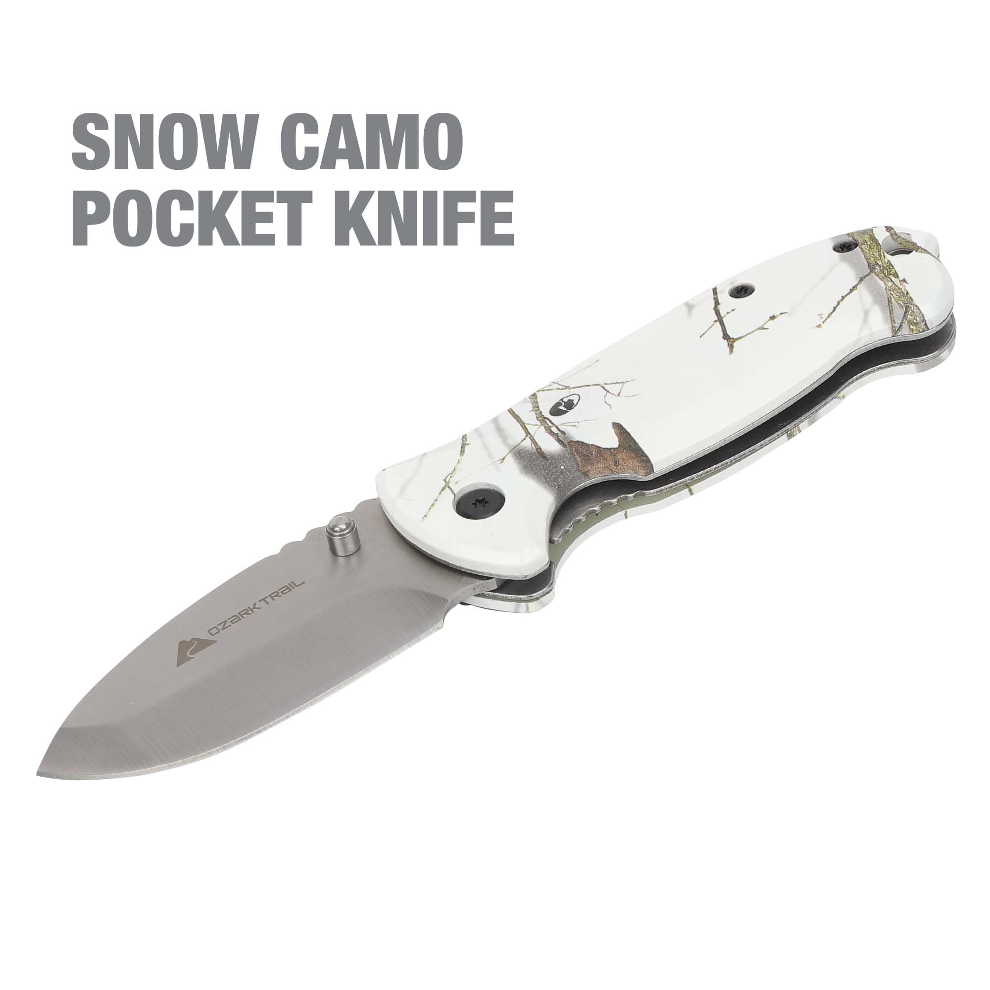 Ozark Trail 6.75" Stainless Steel Pocket Knife with Pocket Clip, Snow