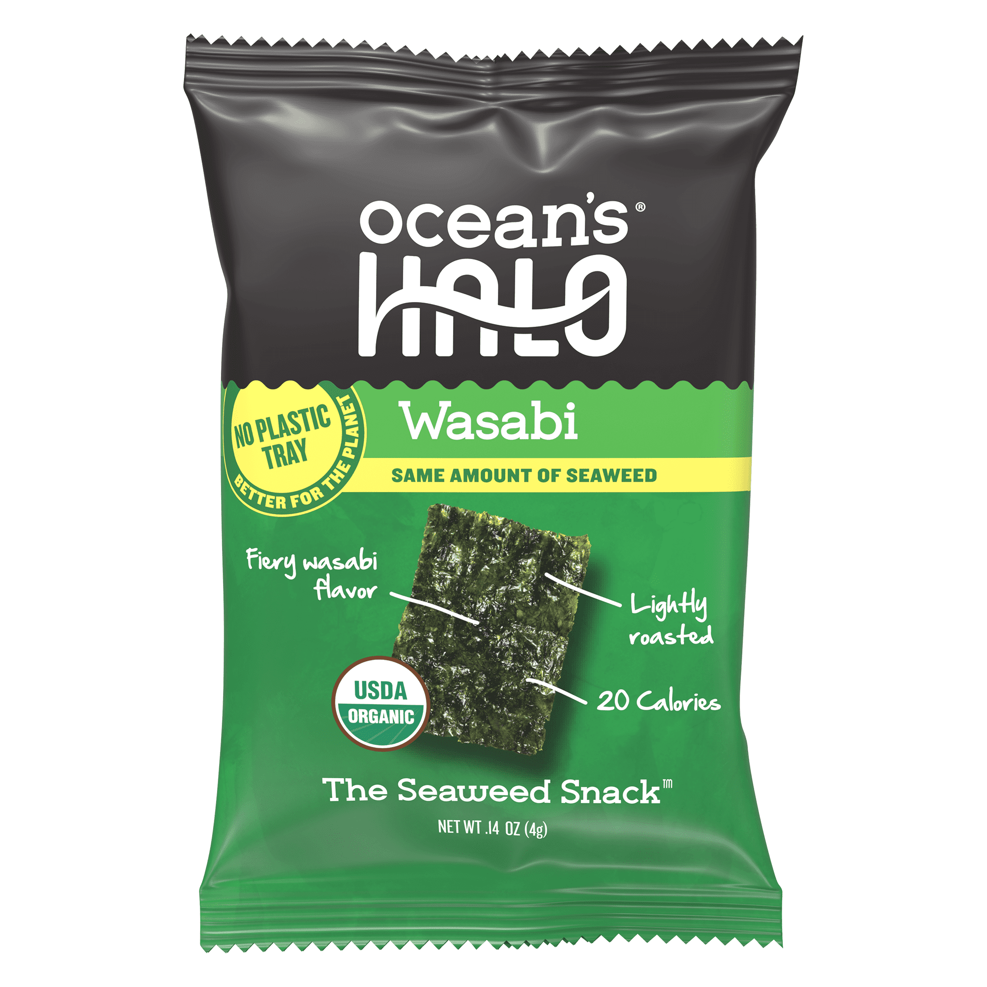 Ocean's Halo Organic Wasabi Seaweed Snack, 25 Pack Crispy Nori Case