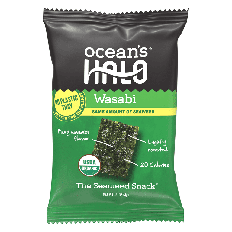 Ocean's Halo Organic Wasabi Seaweed Snack, 25 Pack Crispy Nori