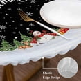 thumbnail image 3 of Black Christmas Round Tablecloth, Fitted Table Cover with Elastic for 45"-54" Round Tables, Xmas Pine Trees Snowflakes Snowman Table Cloth Outdoor Indoor Dinning Party Waterproof Tablecloths, 3 of 7