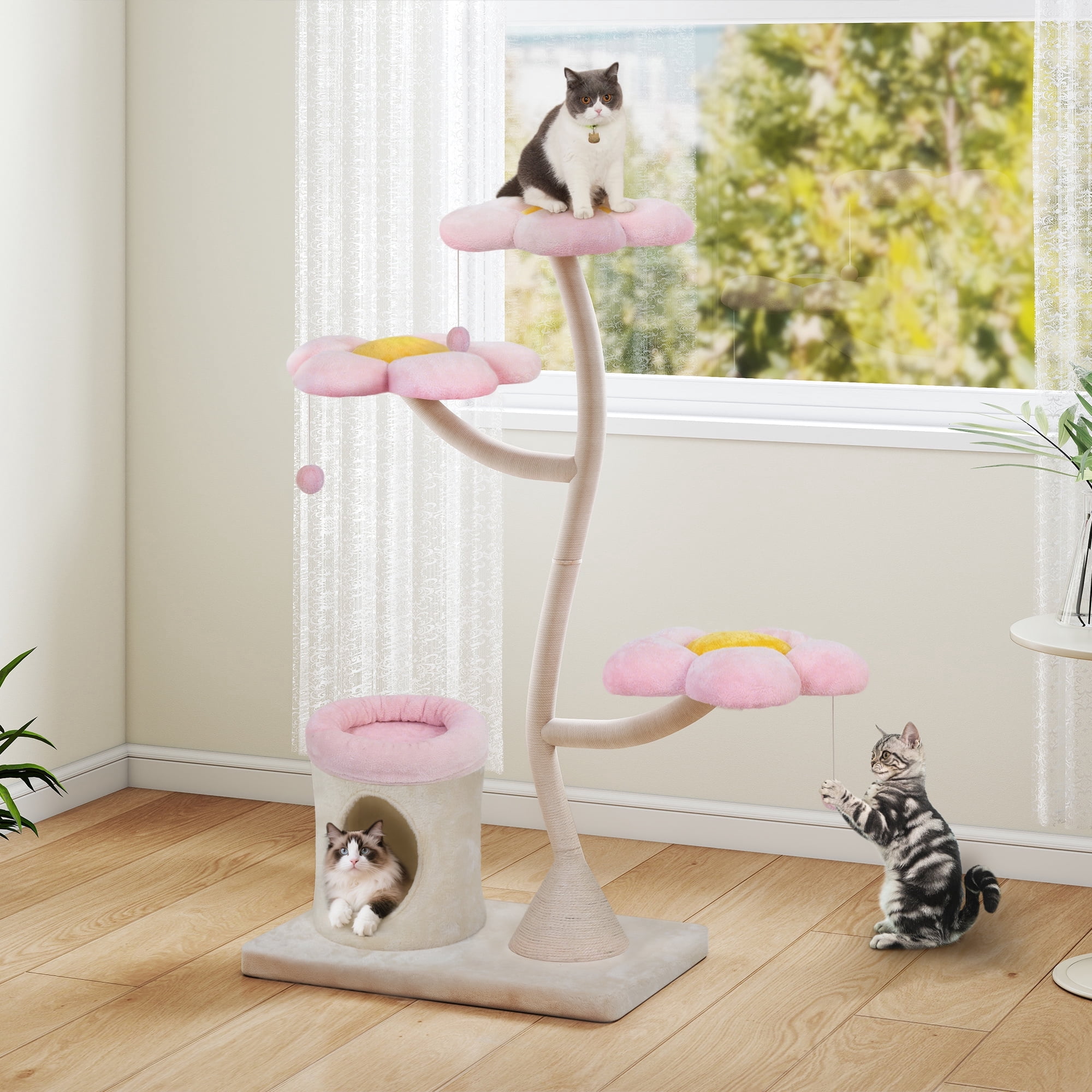 COZIWOW Modern Cat Tree for Large Cats, Cat Tree Tower Scratching Post with Condo, Flower Perch, Luxury Cat Gifts