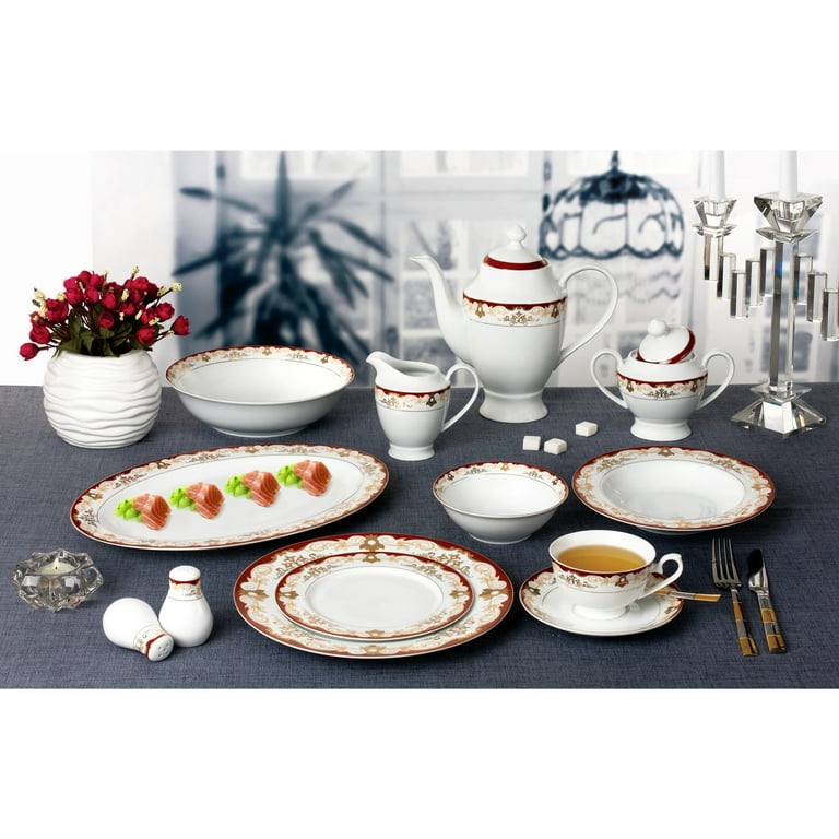 57 Piece Black and White Dinnerware Set-New Bone China Service for