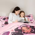 thumbnail image 5 of Erosebridal Cartoon Cute Girls 7-Piece Bedding Comforter Set,Pink Butterflies Stars Loves Pattern King Bedding Sets For Kids,Reversible Pink, 5 of 7