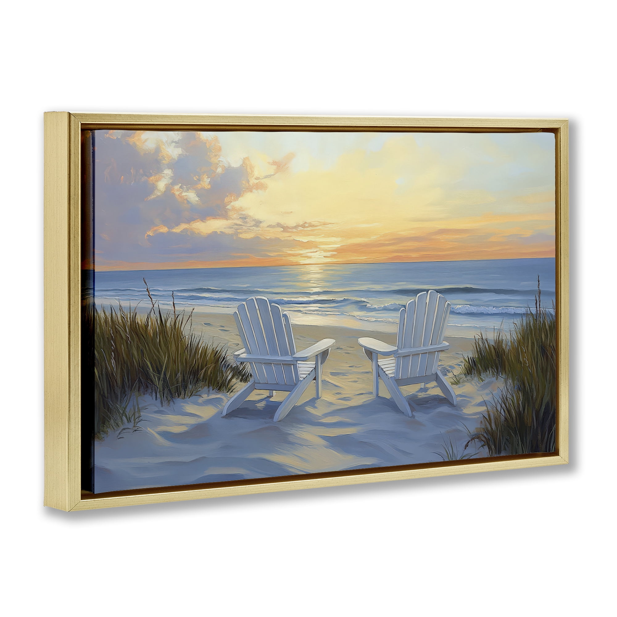 Stupell Industries Calm Beach Sunset Overlook Gold Framed Floater Canvas Wall Art, design by Petal Prints Design