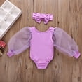 thumbnail image 2 of GZEFJRQM Girls Summer Sets Tulle Puff Long Sleeve Solid Color Romper Bodysuit + Bow Headband 2pcs Outfits Kids Clothes Girls Newborn Clothes Girl for Daily and Family Photo Purple 6-12 Months, 2 of 6