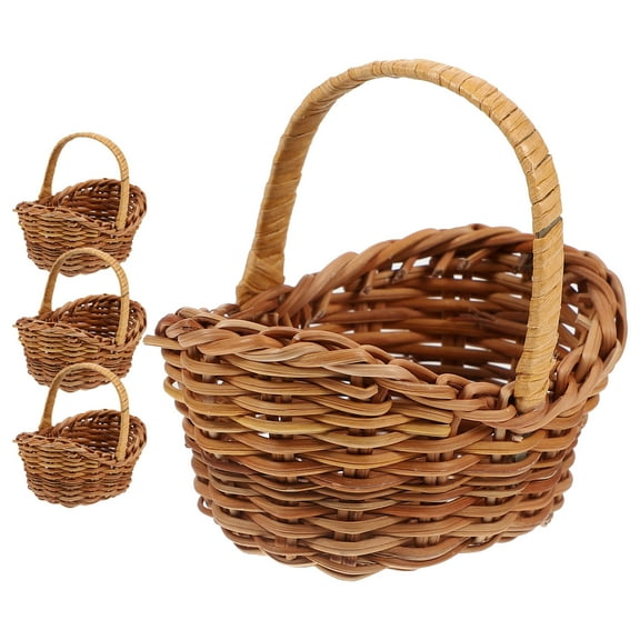 Raindrops 4-Pack Mini Light Brown Rattan Woven Flower Baskets for Crafts, Home Decor, Projects and Packaging