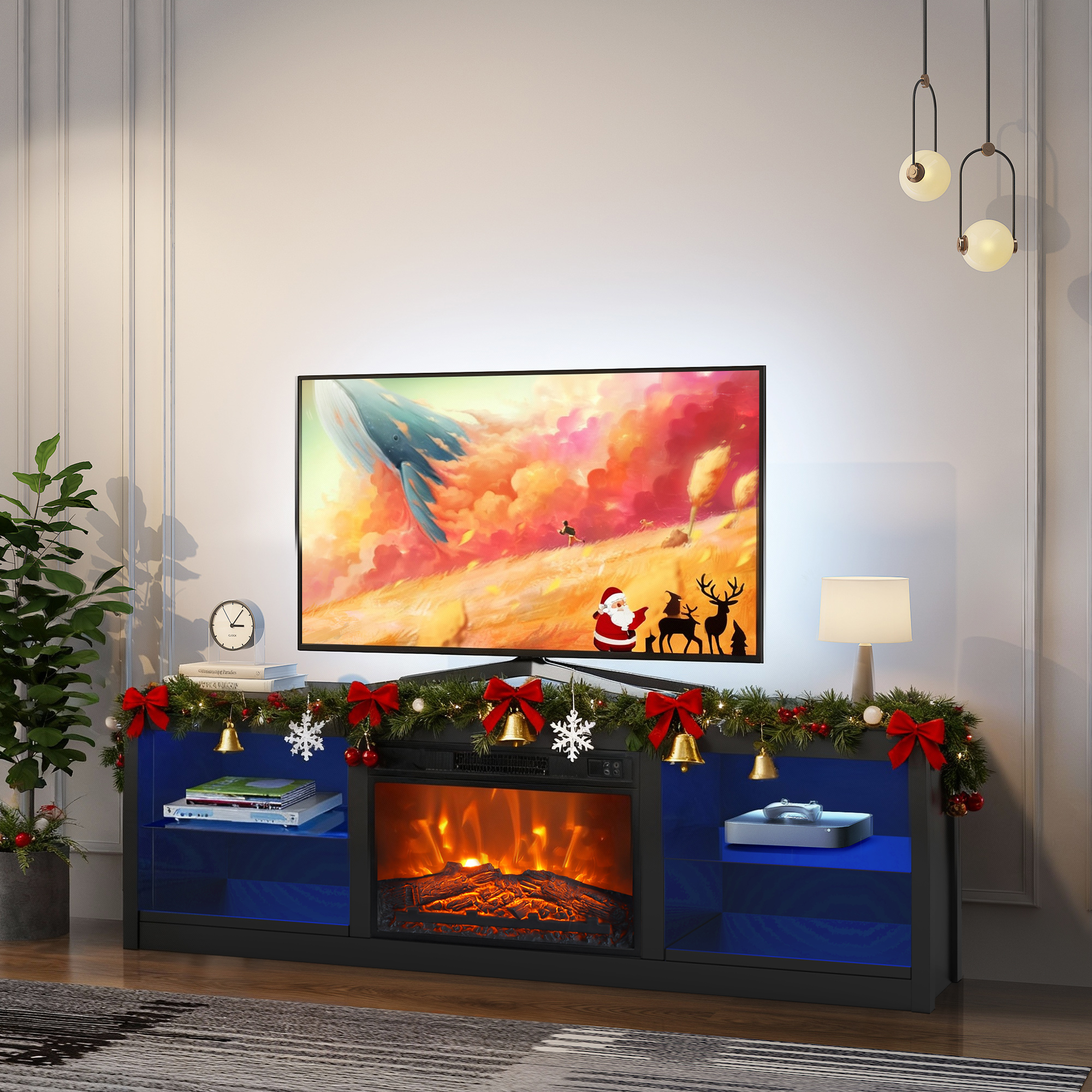 IHOMEadore Fireplace TV Stand for TVs up to 75 Inch, 66 Inch Entertainment Console with 23" Electric Fireplace