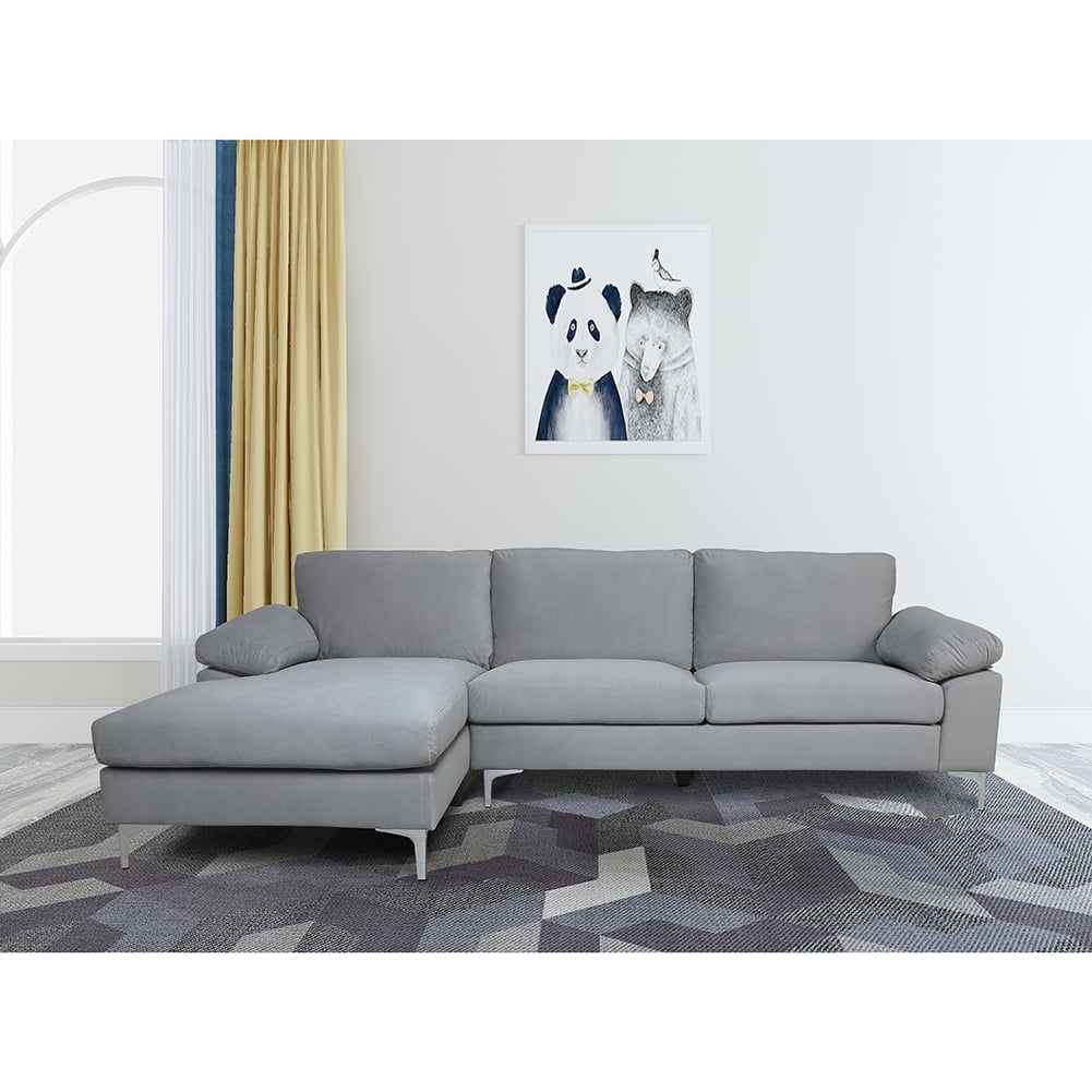 Kepooman LShaped Convertible Sectional Sofa Sleeper Bed, Gray, Velvet