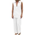 thumbnail image 6 of Favoffer Women's Two Piece Sets Sleeveless V Neck Wrap Top Wide Leg Pants Matching Sets Outfits for Vacation Party Daily Casual, 6 of 9