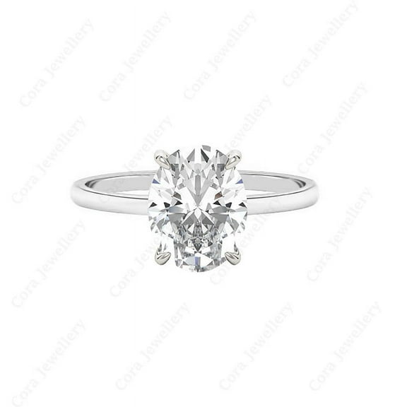Cora Jewellery 3CT Oval Moissanite Simple Solitaire Engagement Ring For Women, 10K White Gold