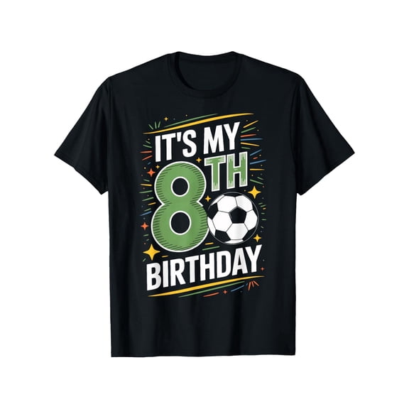 Soccer Ball 8Th Birthday Graphic Tee For Kids Boys Girls Funny Sports Theme Gift Unisex Short Sleeve Cotton Tee