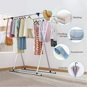 Untyo Metal Clothes Drying Rack Foldable Laundry Coat Hanger Double Rail Adjustable Space-Saving Foldable Drying Hanger for Indoor and Outdoor Use,Sliver