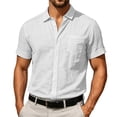 thumbnail image 5 of Yuanlook Men's Basic Fine Grid Short Sleeve Button Shirt, Point Collar Single Pocket Versatile All Match Travel Casual Blouse S-XXXL, 5 of 7
