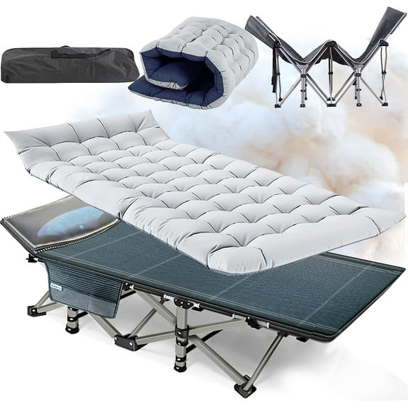 NAIZEA 75" Oversized Folding Bed Cot for Adults, Portable Sleeping Cot Guest Bed with Mattress, Heavy Duty Outdoor Camping Cots with Carry Bag