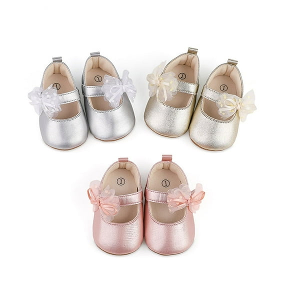 Emy Dola 2-Pairs Infant Baby Girls Soft Sole Ribbon Tulle Bowknot Princess Wedding Dress Flats Prewalker Newborn Light Baby Sneaker Shoes 0-12M