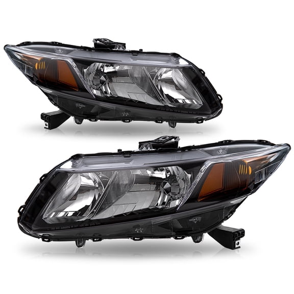 Replacement Black Amber Headlight Assemblies - Compatible with 2012-2015 Honda Civic Sedan & 2012-2013 Coupe Models - Direct Fit LED Housing
