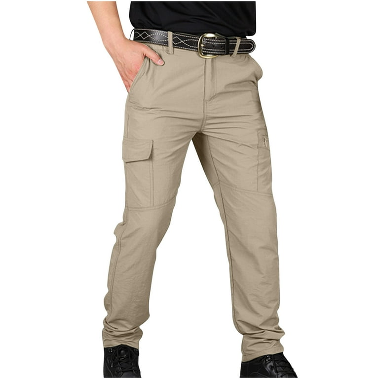WQJNWEQ College Young Adult Fashion Men Solid Elastic Waist Casual  Multi-pocket Sports Trousers Pants 