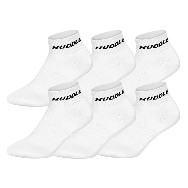 HUDDLE Calcetines Quarter Unisex, pack de 6 – Basic, logo, Quarter, calcetines deportivos, color liso Blanco 43-46