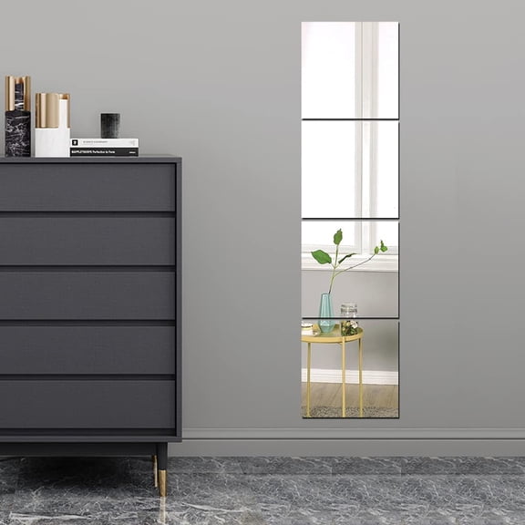Full Body Wall Mirrors, 4pcs 12"x12" Acrylic Plexiglass Mirror Wall-Mounted Full Length Frameless Mirror Hanging Door Large Long Mirror Home Workout Gym Mirror for Walls Dorm Floor Tile Self Adhesive