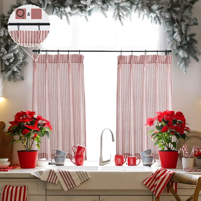 Cortina LIMON HOME a rayas rojas, plisada, 61 cm, 2 paneles