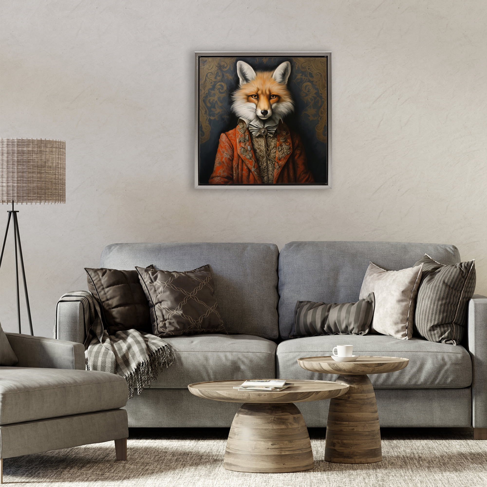 Stupell Industries Mystical Metamorphosis Fox Gray Framed Floater Canvas Wall Art, design by Lazar Studio