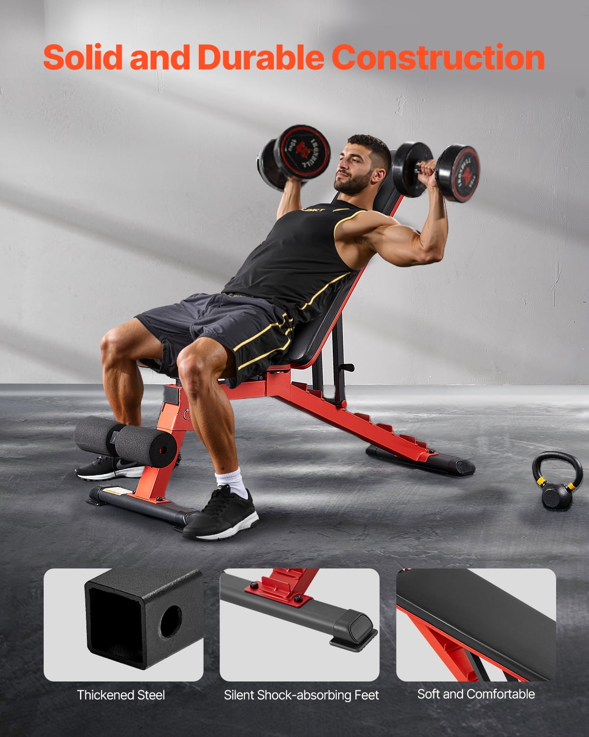 VEVOR Weight Bench,1200lbs Heavy Duty Stable Weight Bench Press for Full Body Workout, Adjustable Exercise Sit up Bench for Home Gym Strength Training,Flat Bench with Quick Folding & Fast Adjustment