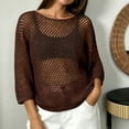 thumbnail image 5 of WULMLEO Crochet Tops for Women Summer Beach Swim Cover Ups Knit Beach Cover Up Short Sleeve Hollow Out Shirts Brown L, 5 of 5
