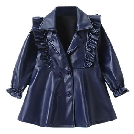 

Winter Savings Clearance! Dezsed Kids Winter Coat Girls Fashion Solid Color Faux Leather Long Dress Turndown Long Sleeve Jackets Birthday Party Gift 2-7Years Children Outerwear With Buttons