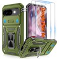 thumbnail image 1 of KOMI for Google Pixel 9A Case with [2 Pack] HD Screen Protector + Slide Camera Cover, 360° Rotation Ring Kickstand [Military Grade] Shockproof Protective Phone Cover for Pixel 9A Olive Green, 1 of 5