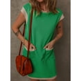 thumbnail image 3 of SHIBEVER Summer Dresses for Women Color Block T Shirt Dress Casual Midi Dress Short Sleeve Sundress with Pockets Womens Clothes Beach Dresses Ribbed, 3 of 9