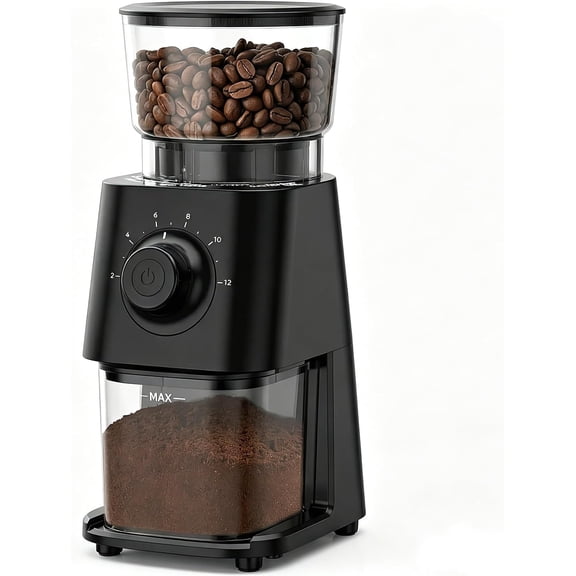 Burr Coffee Bean Grinder for Espresso, Multiple Adjustable Grind Settings, Electric Coffee Mill for French Press and Drip Brew Coffee Black