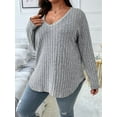 thumbnail image 4 of Women'S Plus Size Casual Knitted V-Neck Long Sleeve Sweater Light Gray XXXL, 4 of 6