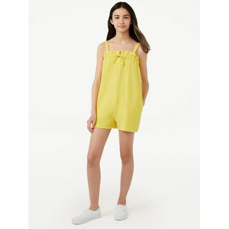 Free Assembly Girls Ruffled Cinch Top Romper, Sizes 4-18