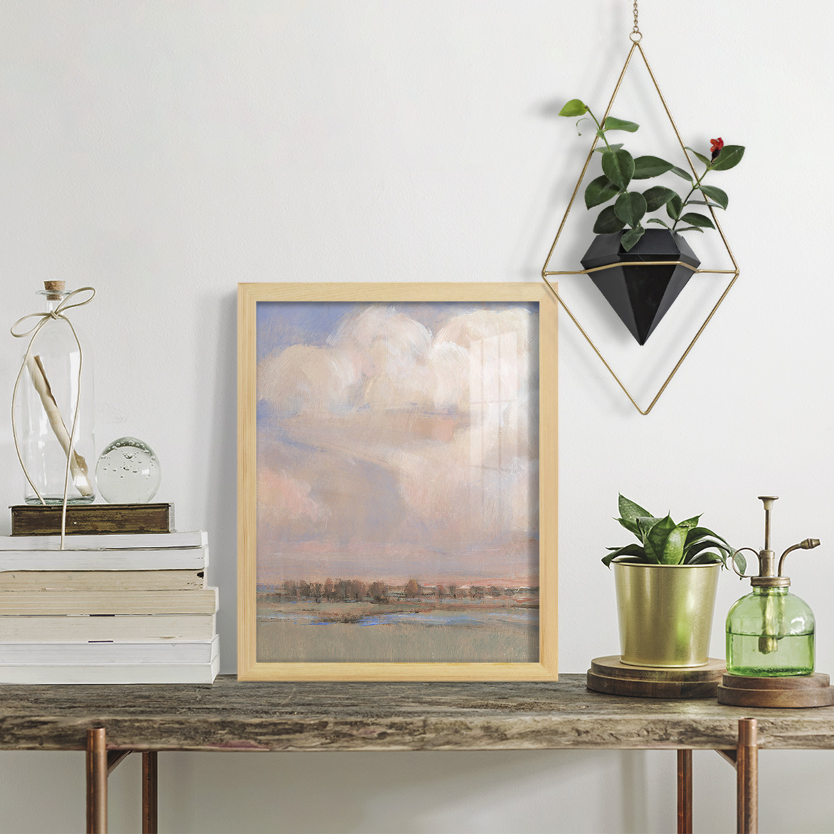 Billowing Clouds II - Framed Print w/glass - Natural Wood