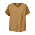 thumbnail image 4 of Women's Tops, Tees & Blouses Fashion Casual V Neck Short Sleeve Cotton Linen Blouse Summer Tops, 4 of 4