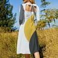 thumbnail image 5 of Abstract Yellow Grey Circles Art Sweetheart Knot Flared Dress Fashion Design Large Size Loose Dress Spring Summer Women Dress, 5 of 9
