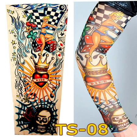 1 PCS Cycling Sports Tattoo Sleeves UV Cool Cycling Running Arm Warmer Sport Elastic Fashionable Sunscreen Sleeve Summer Outdoor (Best Arm Warmers For Running)