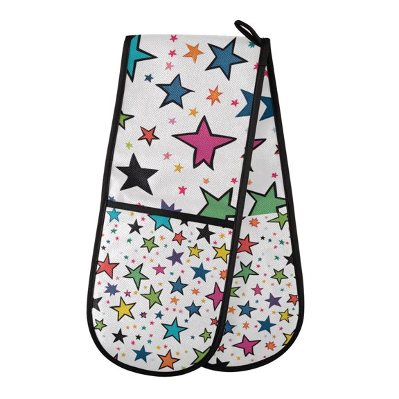 Yayeee Double Oven Mitt Kitchen Heat Resistant Baking 35" x7" Quilted Glove, Green Stars