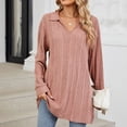 thumbnail image 5 of XFLWAM Long Sleeve Shirts for Women Lightweight V Neck Tunic Tops Ribbed Knit Loose Fit Fall Sweatshirt Casual Side Slit Pullover Shirts Watermelon Red S, 5 of 8