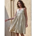 thumbnail image 4 of DARING DIVA Women's Linen Sleeveless Casual V Neck Button Front Dress S Beige, 4 of 6