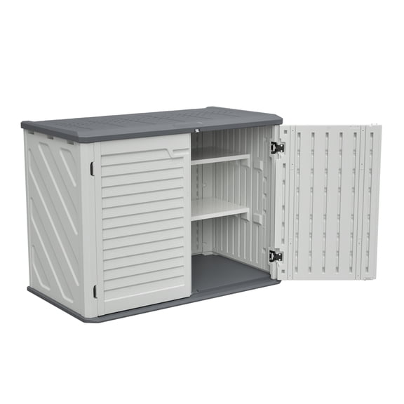 Newboti Horizontal Storage Shed with Removable Shelf, Large Lockable Outdoor Storage Cabinet, Weather-Resistant HDPE Plastic Storage Unit for Backyard, Patio, Garden – 28 Cu.ft, Ivory White BN.5493