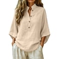 thumbnail image 3 of Women's Cotton Linen Shirts Summer Half Sleeve V Neck Casual Blouse Top, 3 of 9