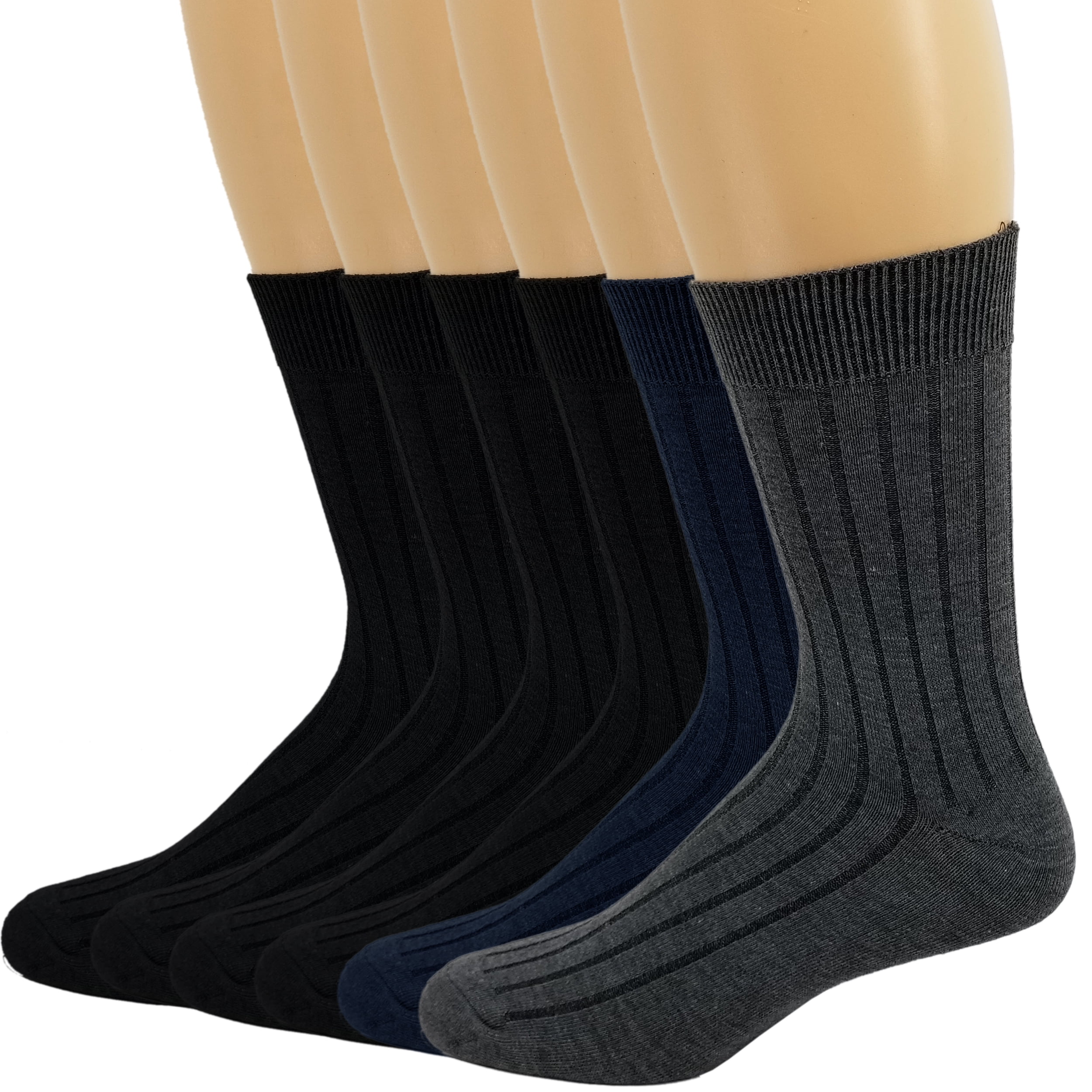 Debra Weitzner Dress Socks for Men Ribbed Style Crew Socks Cotton 6 ...