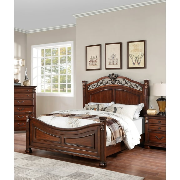 American Traditional King Bed In Dark Cherry, Headboard And , Wood Cherry Bed, Design With & Material Construction