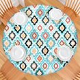 thumbnail image 2 of Blue Geometric Flower Diamond Pattern Round Fitted Tablecloth with Elastic Edge,Dining Table Cover Waterproof,Outdoor Round Tablecloth for Camping,Dining,Indoor and Outdoor, 2 of 7