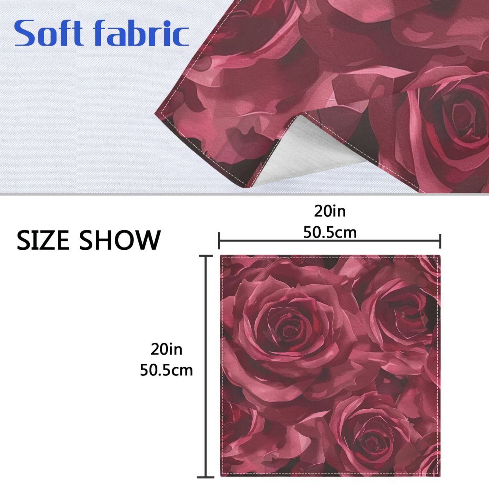 JSTEL Red Rose Flower Floral Cloth Napkins Set of 6, 20x20 Inch Washable and Reusable Napkin for Decoupage Dinner Party Everyday Use