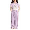 thumbnail image 2 of EnJoCho Youth Girls Kids Baggy Straight Pants Wide Leg Elastic Waist Solid Color Casual Joggers Trendy Comfy Trousers Sweatpants Loung𝖾 Wear Everyday Streetwear Bottoms, 2 of 8