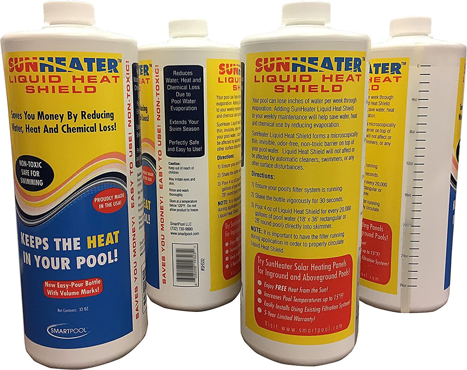 Sunheater Liquid Solar Blanket for Pools, Cover Free Liquid Heat Shield, Non-Toxic and Safe, 32 oz