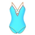 thumbnail image 5 of pstuiky Swimsuits for Women 2025, Women One Piece Swimsuit Deep V Neck Neon Tie Back Bathing Suit with Removable Pads Cute Swimwear for Women Beach Pool Summer Light Blue XL, 5 of 7